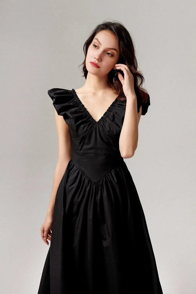 Fibflx Women's Ruffled V-Neck Open-Back Boho Maxi Dress