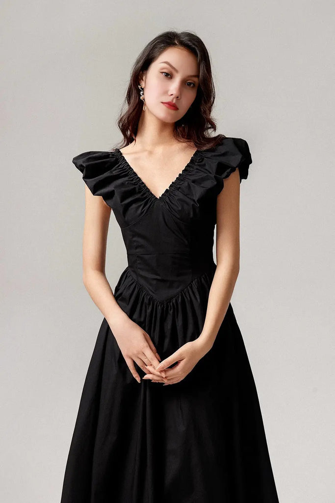 Fibflx Women's Ruffled V-Neck Open-Back Boho Maxi Dress