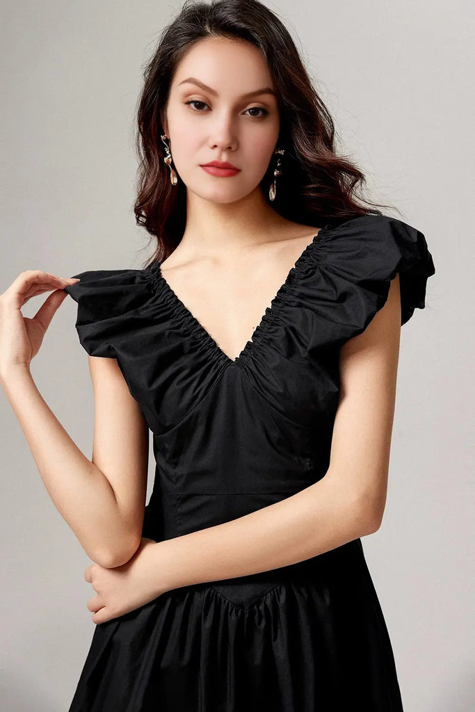 Fibflx Women's Ruffled V-Neck Open-Back Boho Maxi Dress