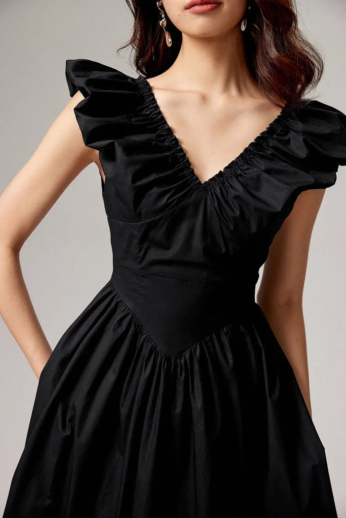 Fibflx Women's Ruffled V-Neck Open-Back Boho Maxi Dress