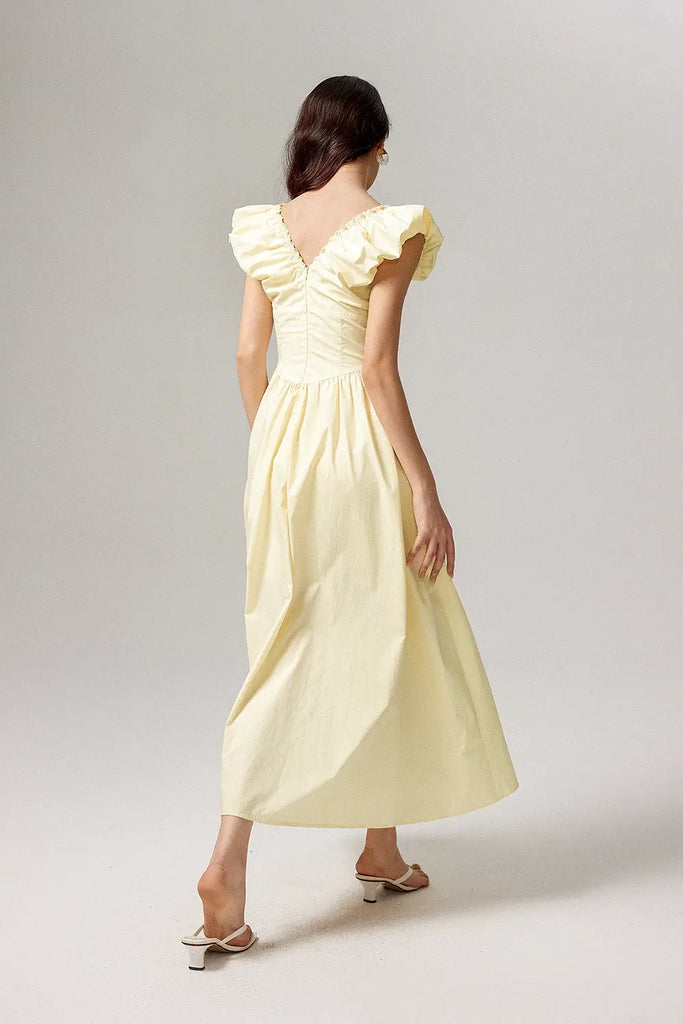 Fibflx Women's Ruffled V-Neck Open-Back Boho Maxi Dress