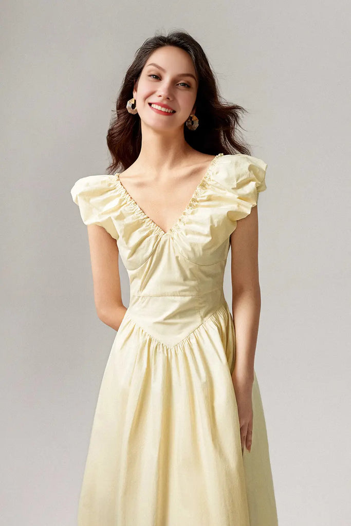 Fibflx Women's Ruffled V-Neck Open-Back Boho Maxi Dress