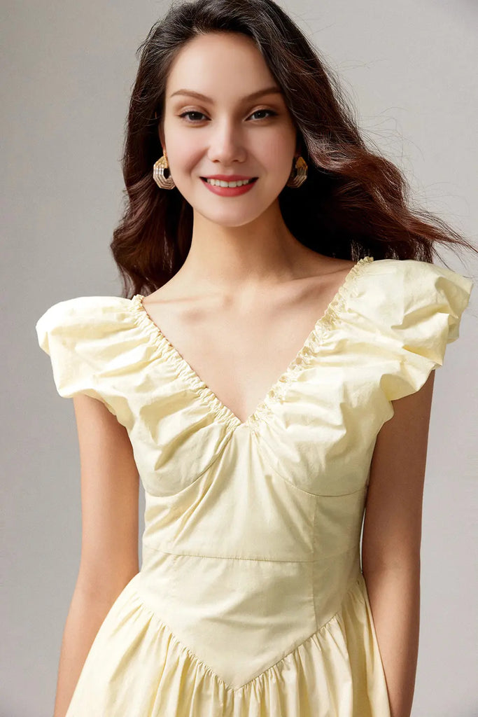 Fibflx Women's Ruffled V-Neck Open-Back Boho Maxi Dress