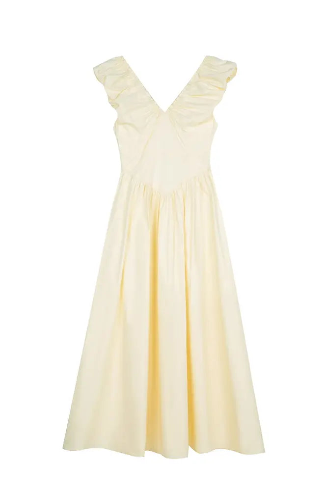 Fibflx Women's Ruffled V-Neck Open-Back Boho Maxi Dress