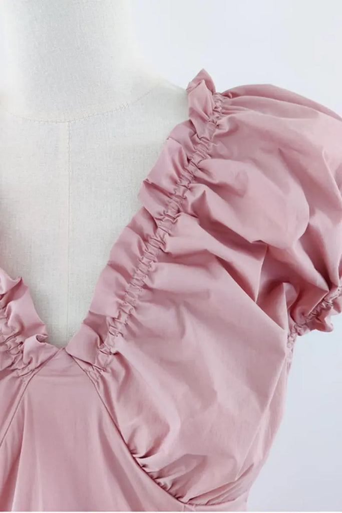 Ruffled V-Neck Open-Back Boho Maxi Dress Fibflx