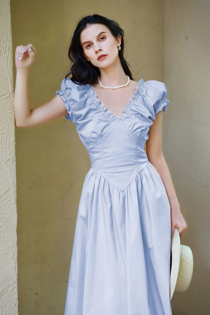 Ruffled V-Neck Open-Back Boho Maxi Dress Fibflx