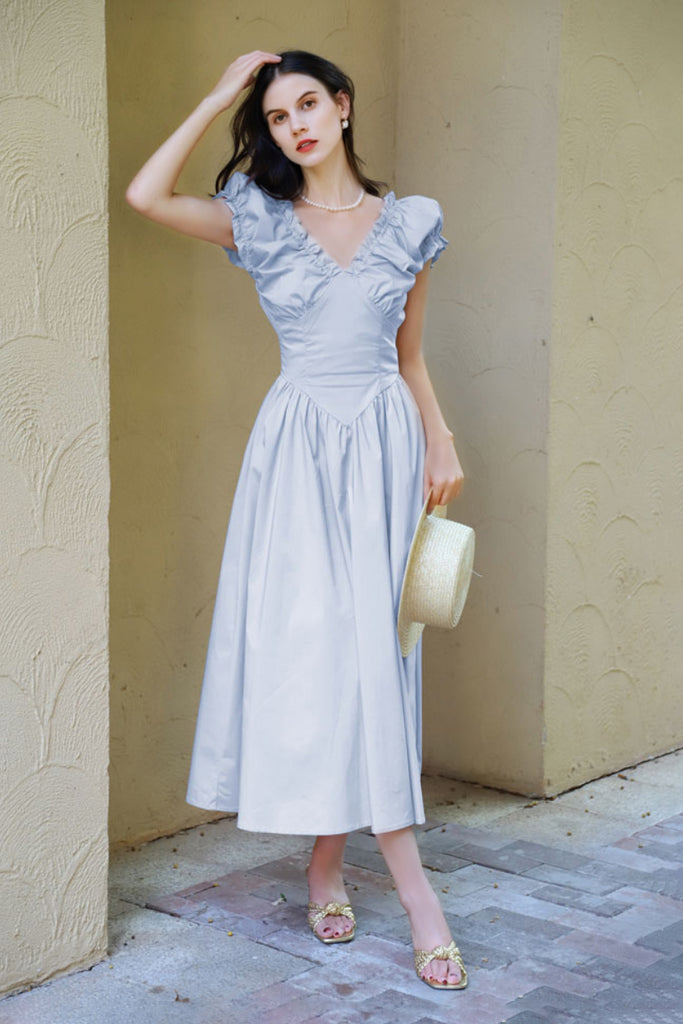 Ruffled V-Neck Open-Back Boho Maxi Dress Fibflx