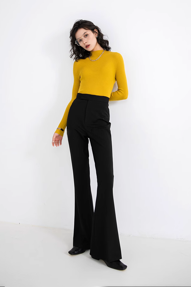 FIbflx Women's Seamless Knit 100 Washable Merino Wool Mock Turtleneck Sweater