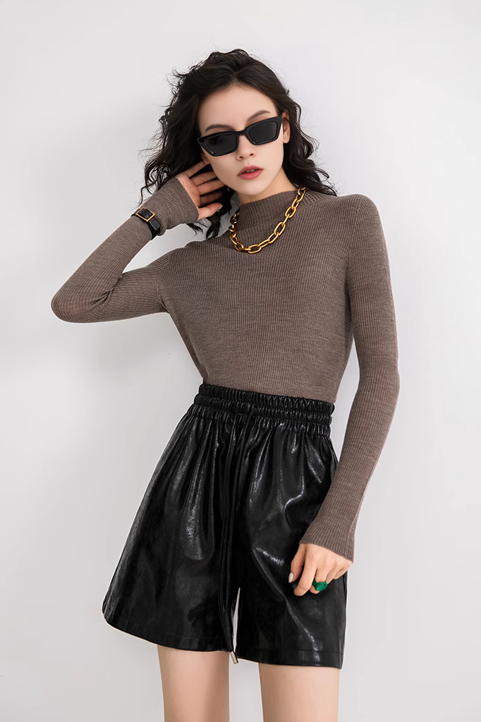 FIbflx Women's Seamless Knit 100 Washable Merino Wool Mock Turtleneck Sweater