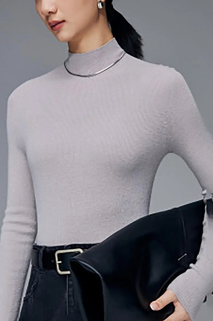 Seamless Knit 100 Washable Merino Wool Mock Turtleneck Sweater Fibflx