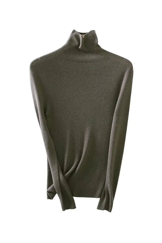 Fibflx Women's Seamless Washable Wool Turtleneck Sweater