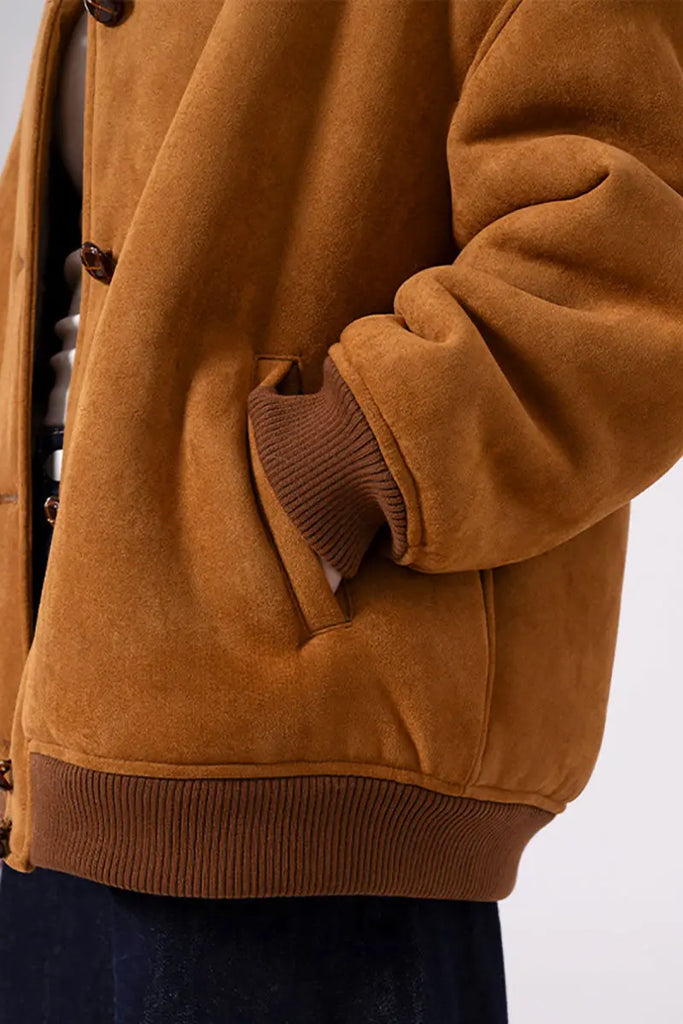 Fibflx Women's Shearling Wool Lined Faux Suede Bomber Jacket