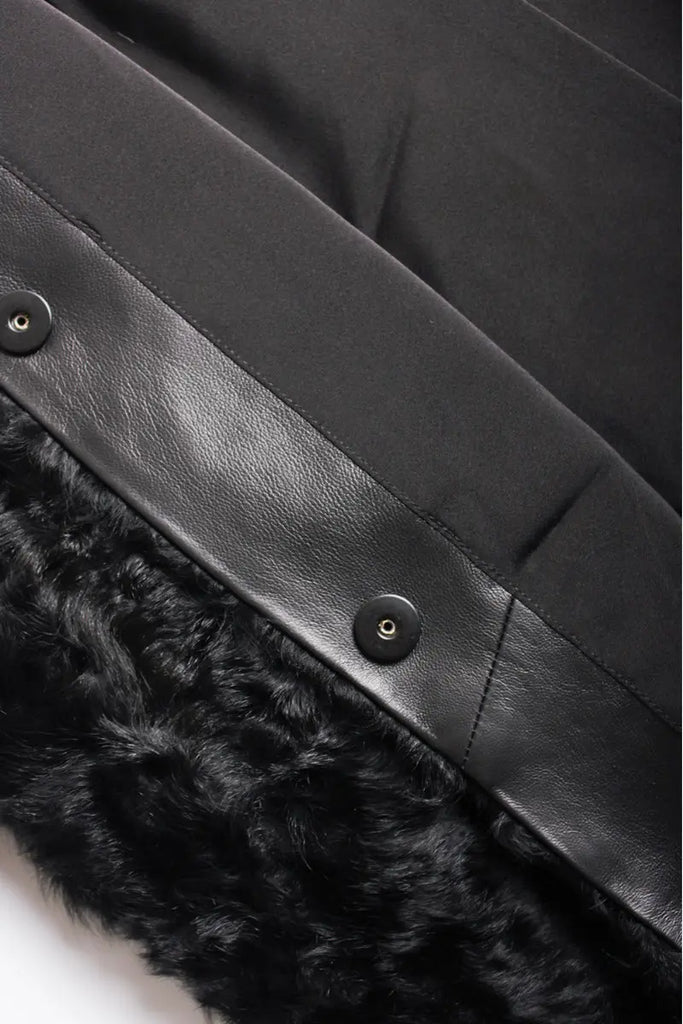 Fibflx Women's Collarless Mid-Length Sheepskin Shearling Coat with Leather Belt