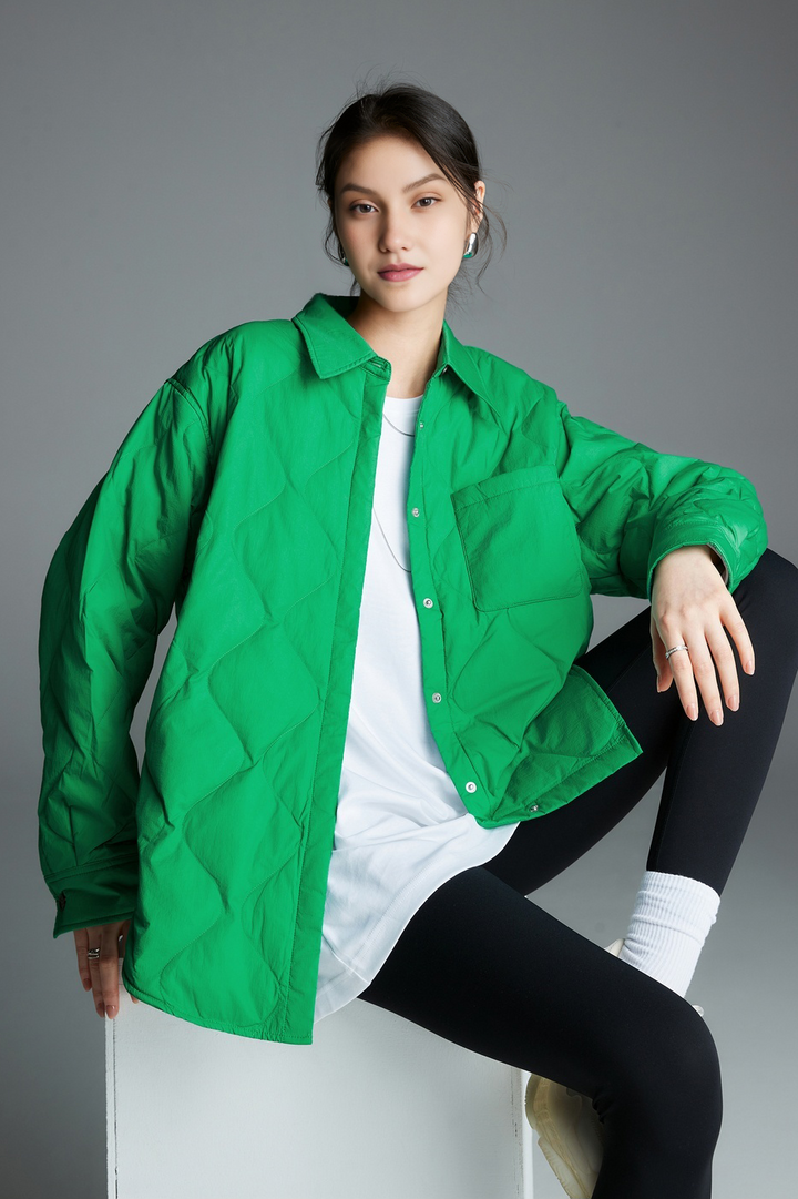 Shirt-Style Diamond Quilted Jacket Fibflx