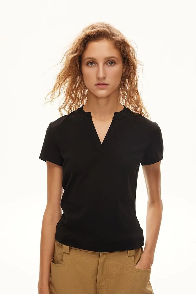 Short Sleeve V-neck Silk Polo Shirt Fibflx