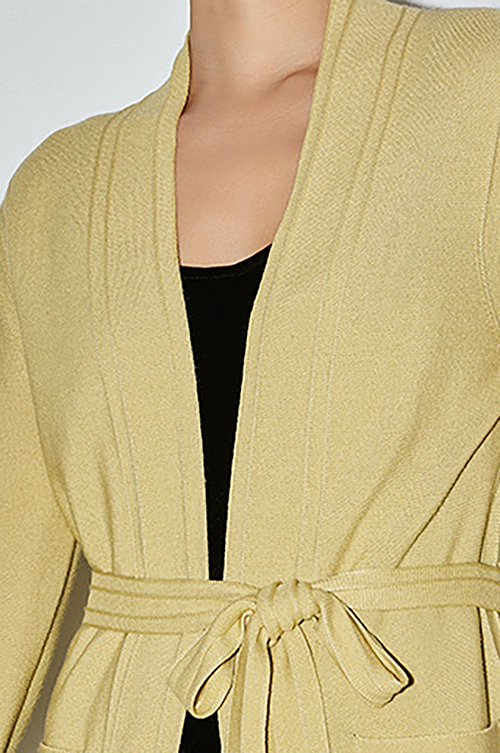 Silk Blend Wool Knitted Oversized Cardigan with Belt Fibflx