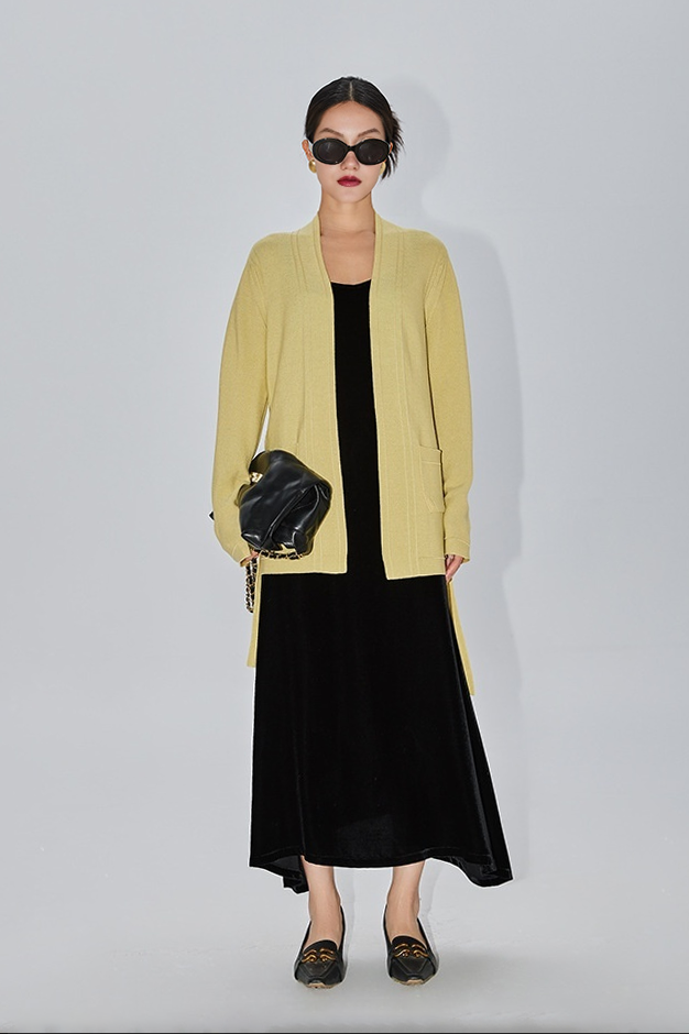 Silk Blend Wool Knitted Oversized Cardigan with Belt Fibflx