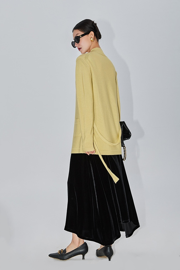 Silk Blend Wool Knitted Oversized Cardigan with Belt Fibflx