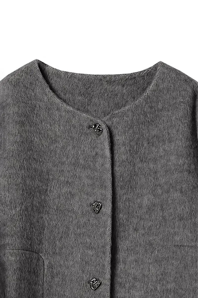 Silk Wool Blend Crewneck Cropped Jacket Fibflx