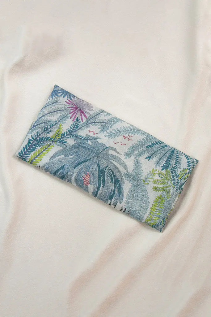 Silk-Wool Designer Floral Square Scarf in Blue - Fibflx