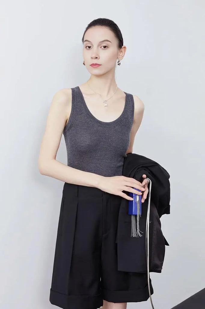 Silk & Wool V-Neck Knit Tank Top Fibflx