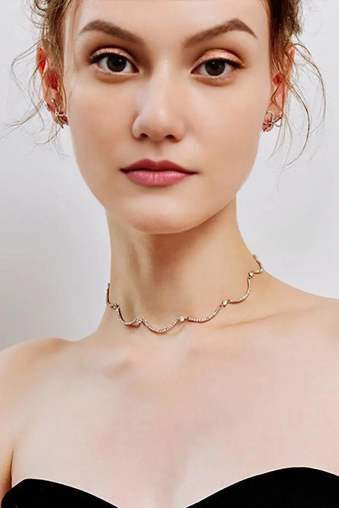 Fibflx Women's Silver Bow Stud Earrings with Glimmer Gem