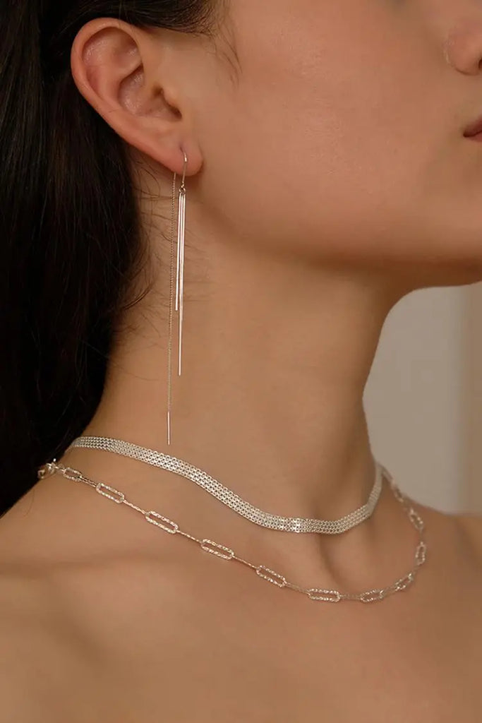 Fibflx Women's Silver Tassel Drop Earrings