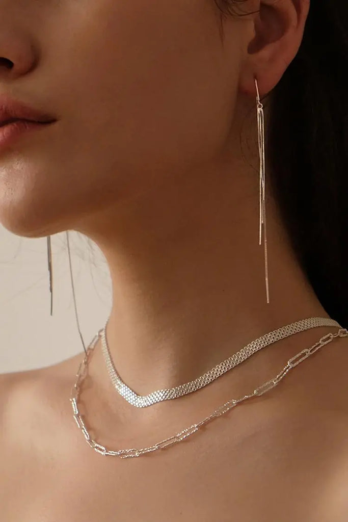 Fibflx Women's Silver Tassel Drop Earrings