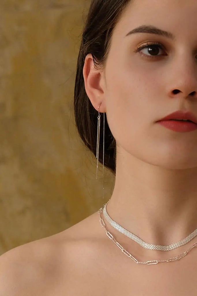 Fibflx Women's Silver Tassel Drop Earrings