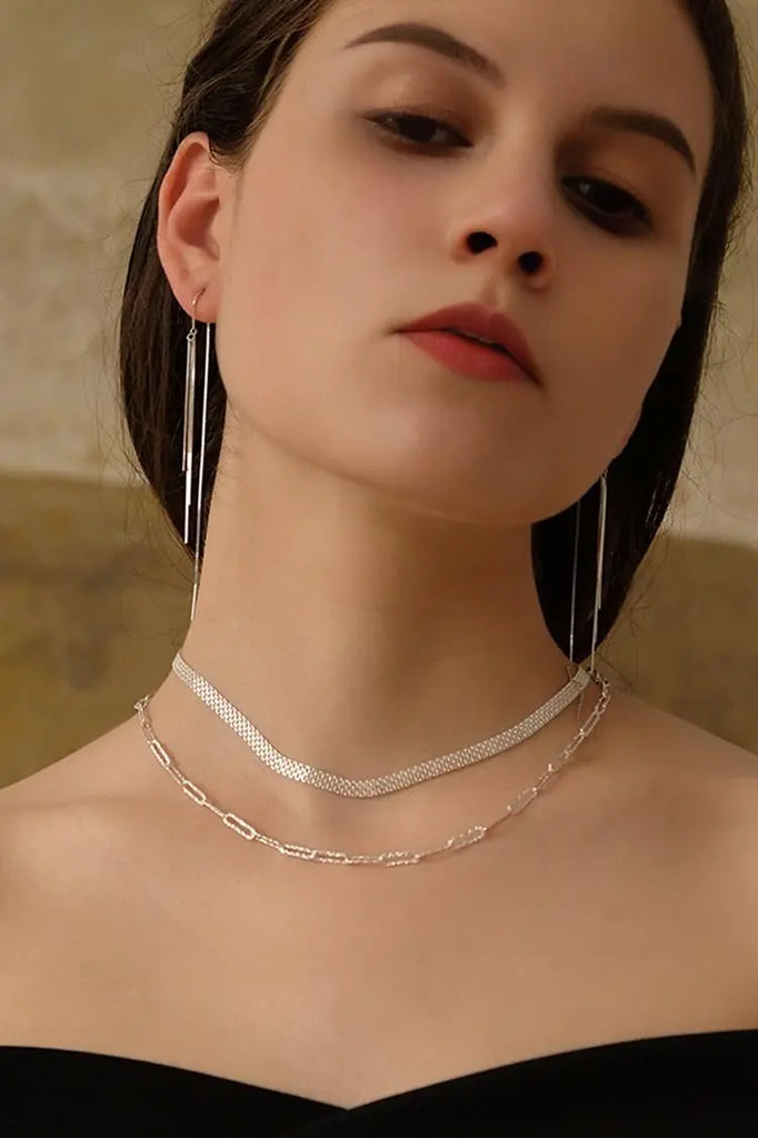 Fibflx Women's Silver Tassel Drop Earrings