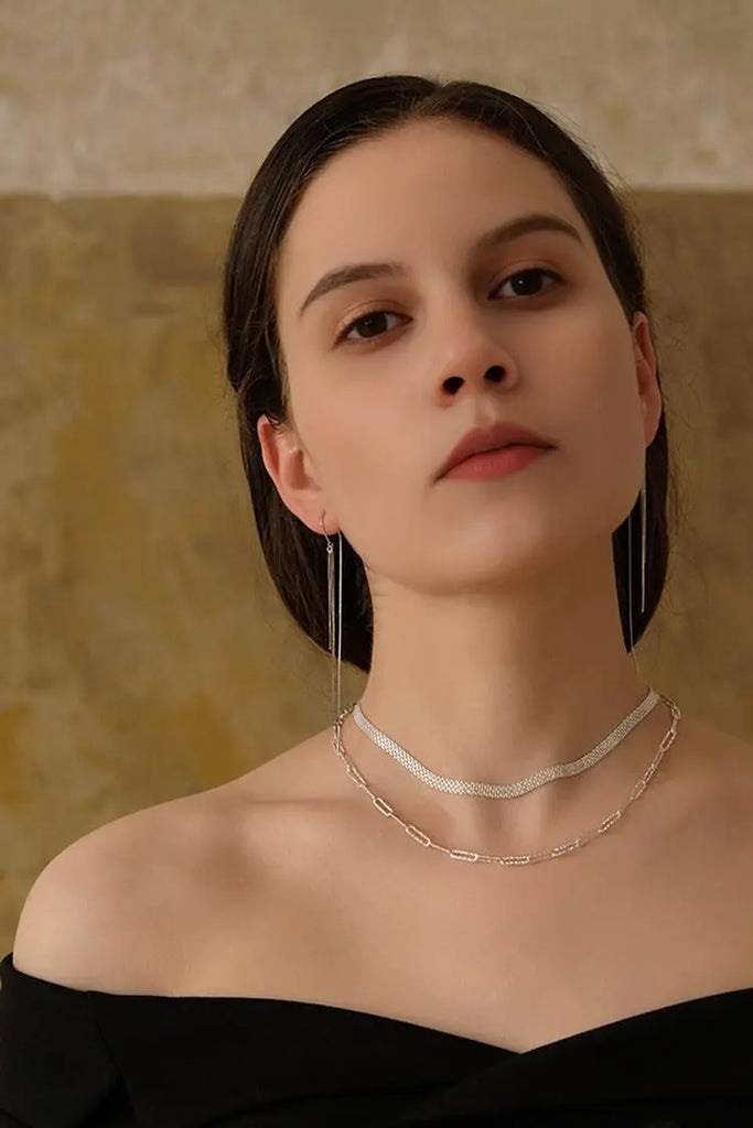 Fibflx Women's Silver Tassel Drop Earrings