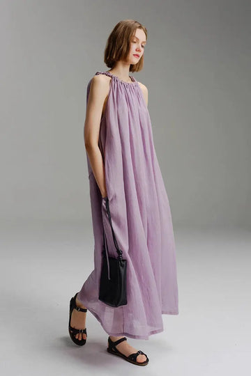 Fibflx Women's Sleeveless Linen Halter Dress