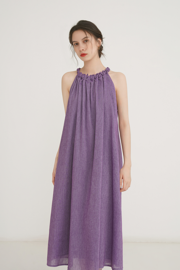 Fibflx Women's Sleeveless Linen Halter Summer Dress