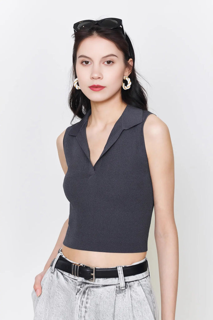 Fibflx Women's Sleeveless V-neck Silk Polo T-shirt
