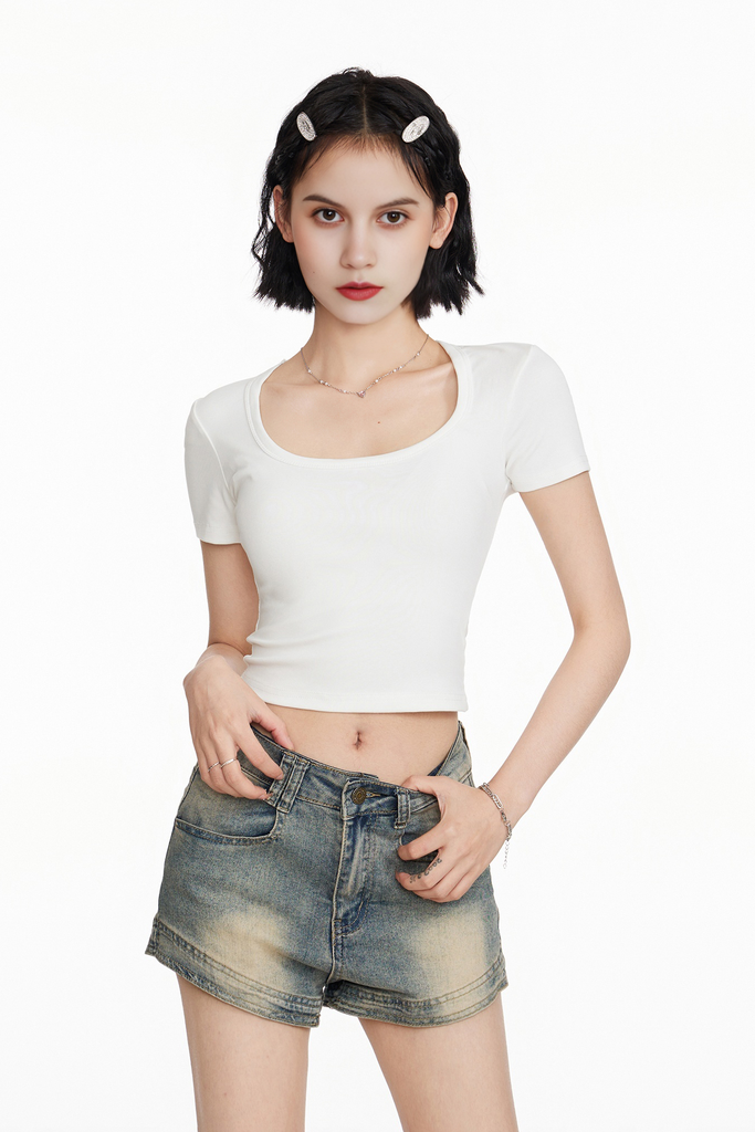 Fibflx Women's Slim Fit White Cropped T Shirt