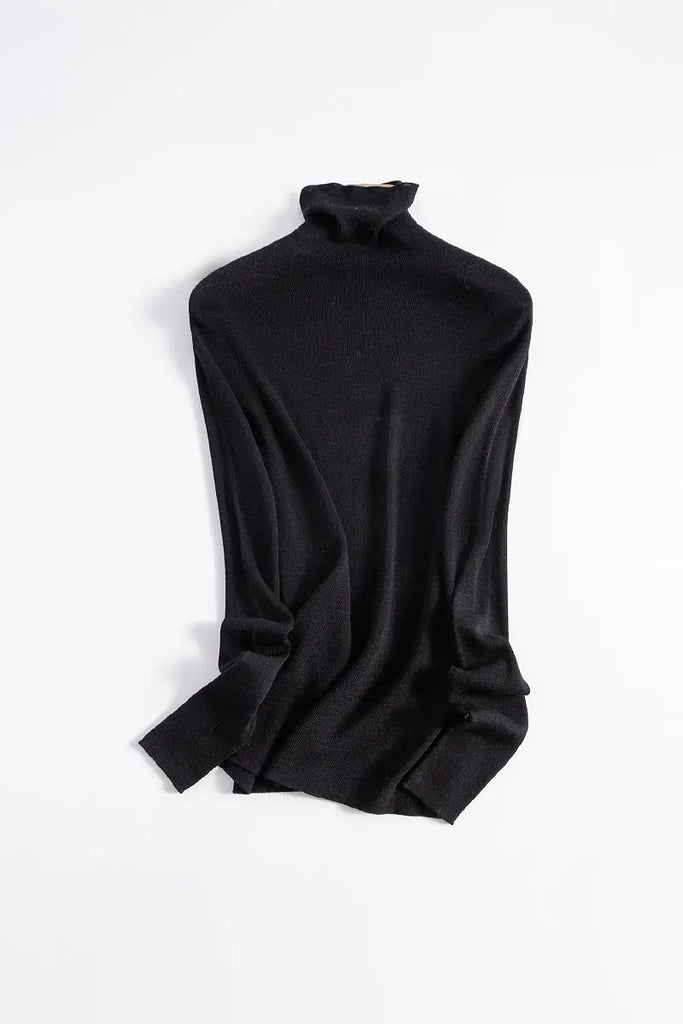 Slim Seamless Wool Turtleneck Sweater with Thumb Holes - Fibflx