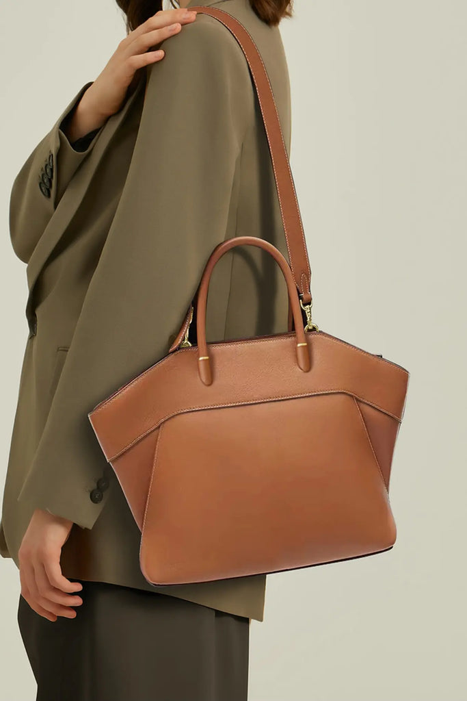 Soft Leather Top Handle Trapezoid Handbag Fibflx