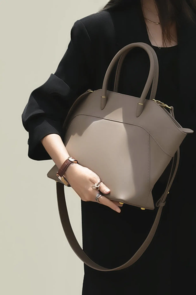 Soft Leather Top Handle Trapezoid Handbag Fibflx