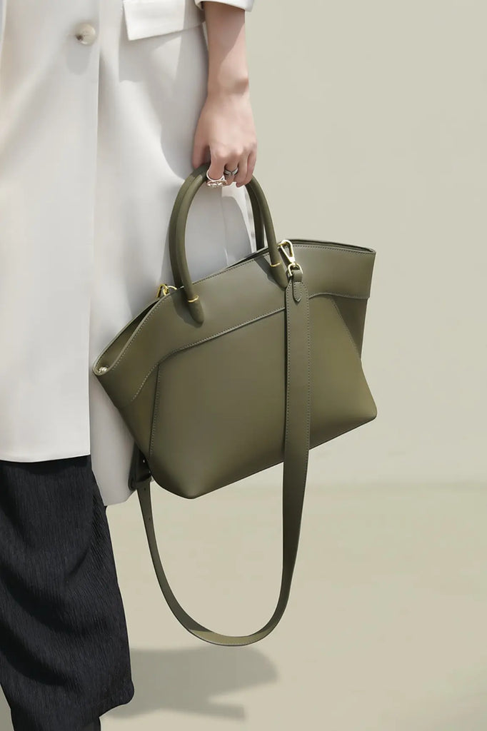 Soft Leather Top Handle Trapezoid Handbag Fibflx