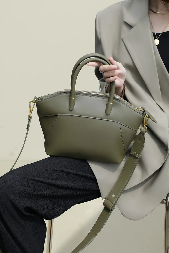 Soft Leather Top Handle Trapezoid Handbag Fibflx