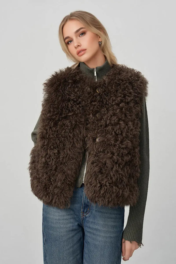 Fibflx Women's Spain Tigrado Sheepskin Shearling Leather Vest