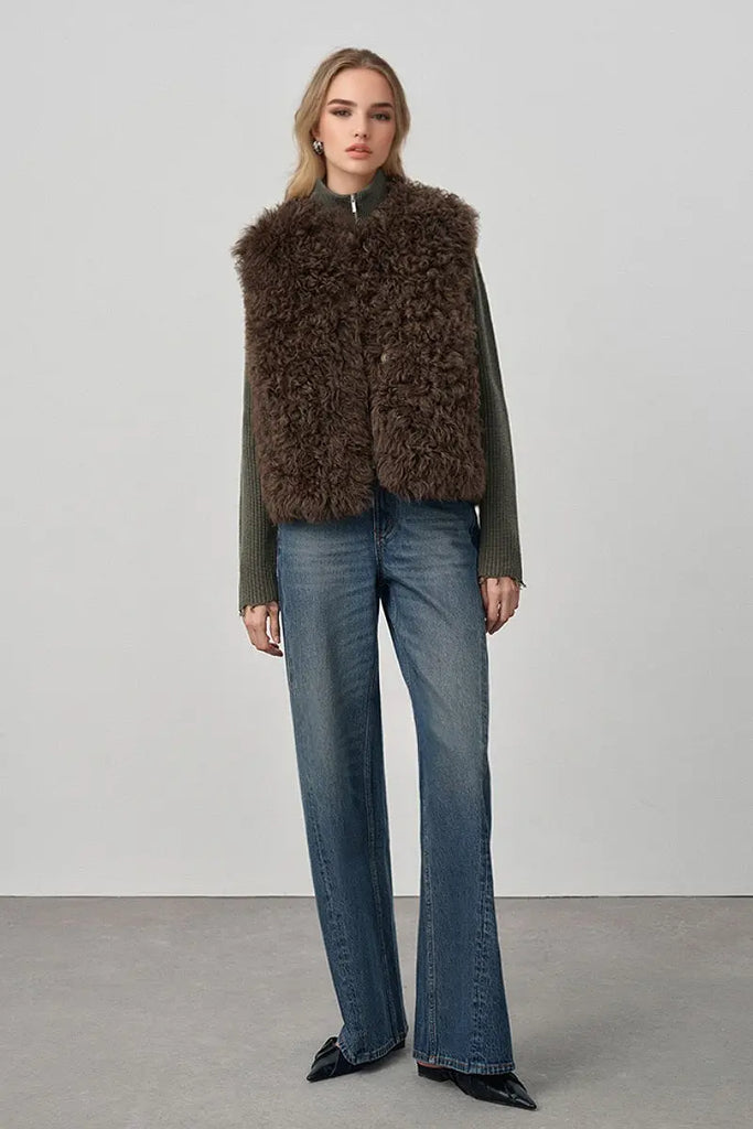 Fibflx Women's Spain Tigrado Sheepskin Shearling Leather Vest