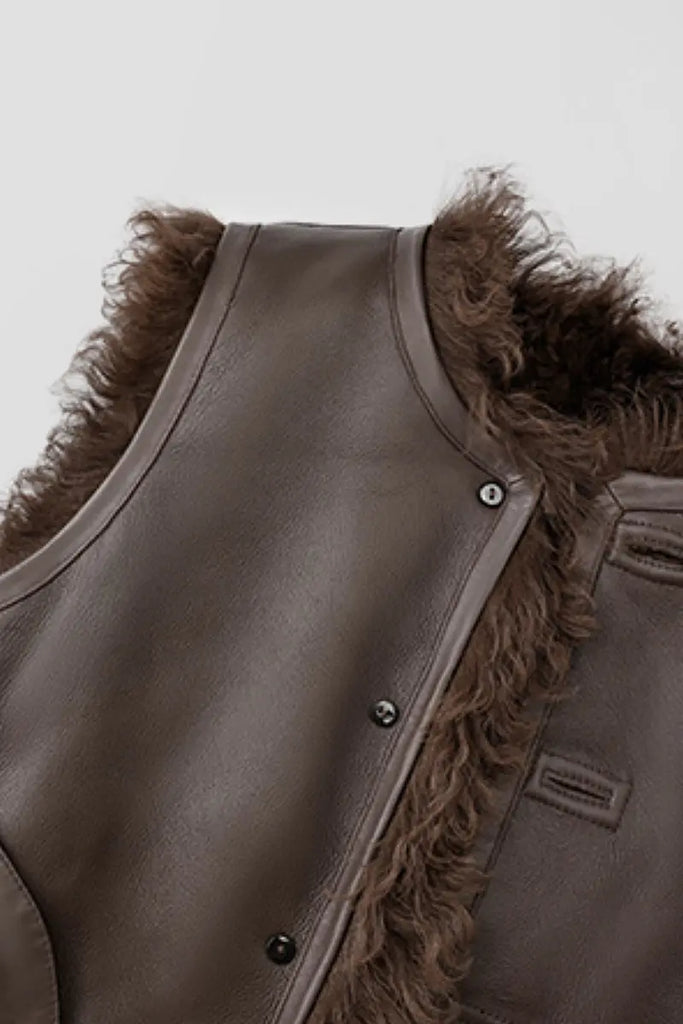 Fibflx Women's Spain Tigrado Sheepskin Shearling Leather Vest