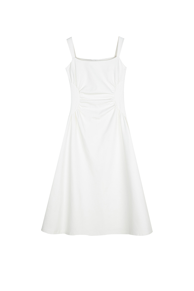 high waist square neck midi dress white Georgia Square Neckline Midi Dress White