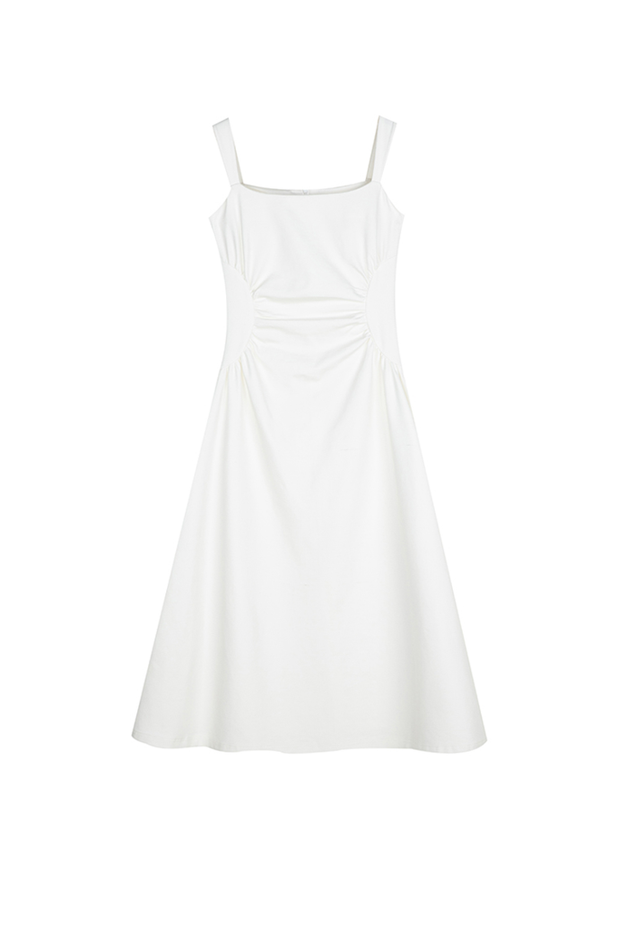 Fibflx Women's Square Neck Midi Dress with Pleated Waist