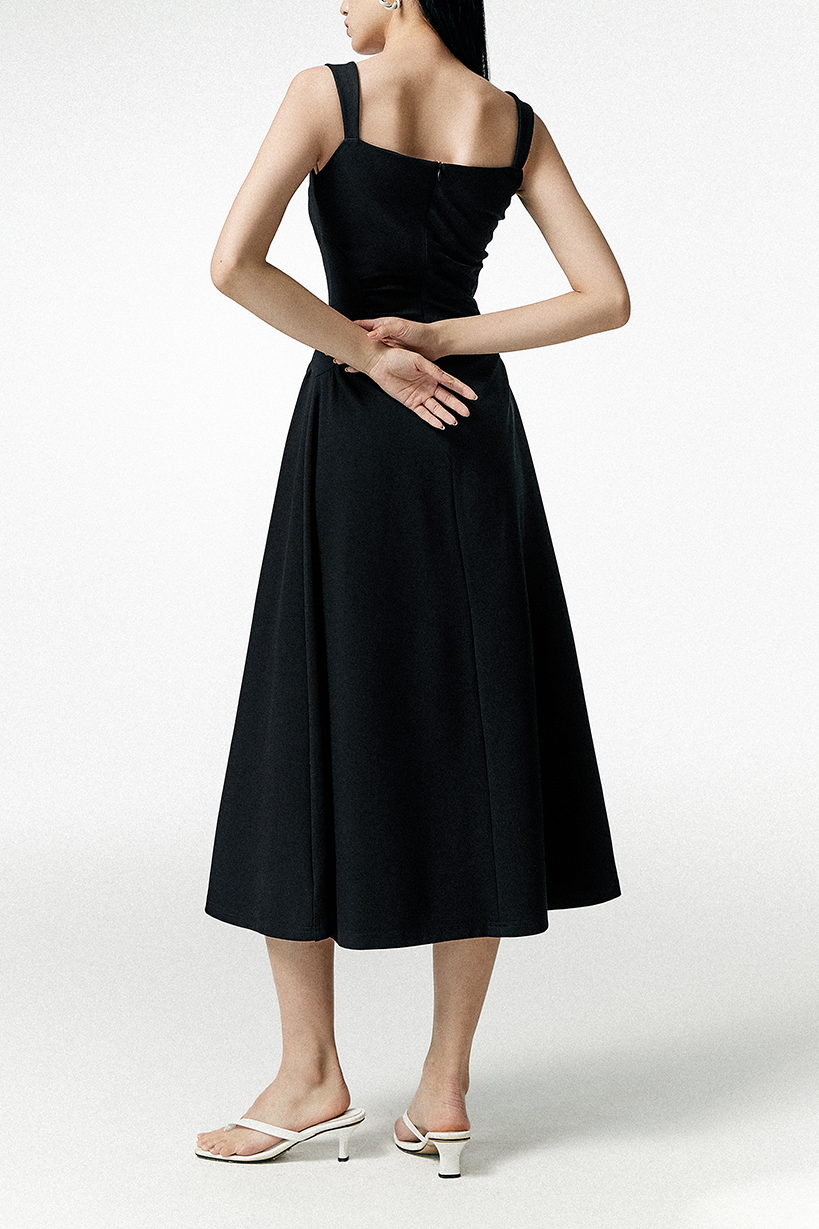 strapless open back dress Fibflx Women's Square Neck Midi Dress with Pleated Waist