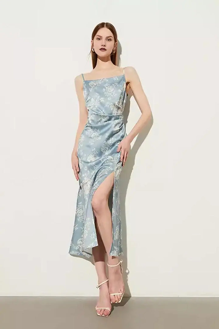 Fibflx Women's Square Neck Pink Slip Dress with Side Slit