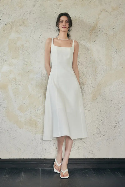 Square Neck White Graduation Dress S / Off White / 93% Polyester 7% Spandex Square Neck White Graduation Dress S / Off White / 93% Polyester 7% Spandex