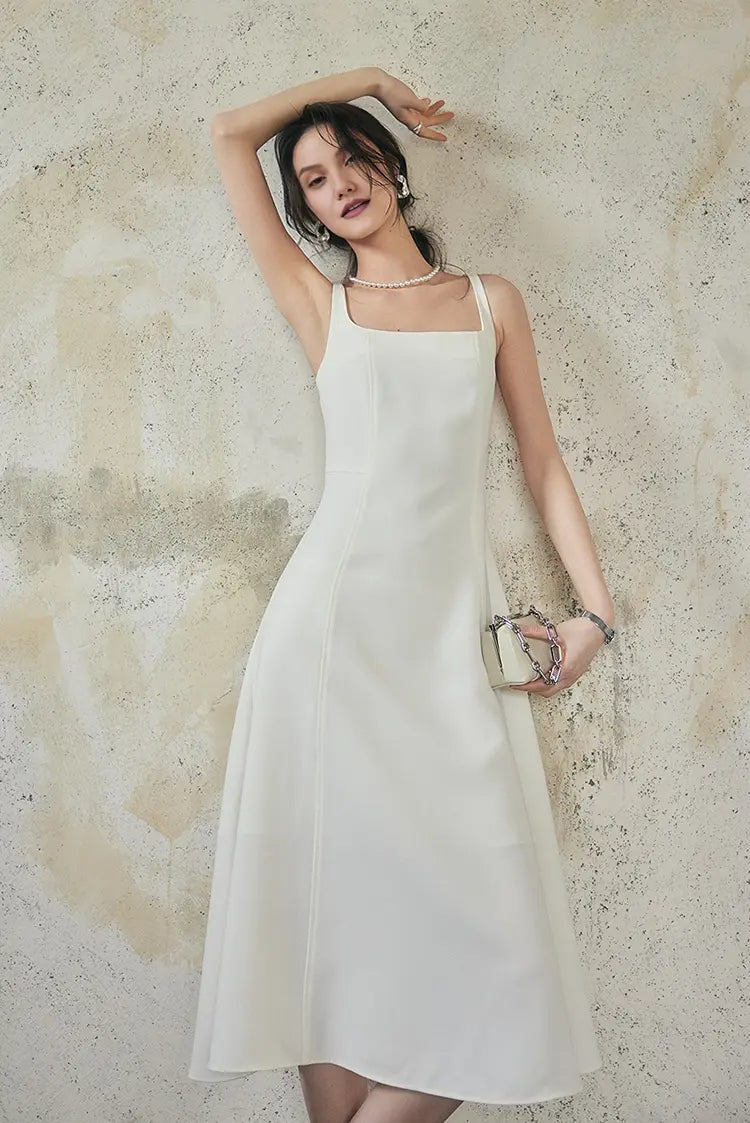 Square Neck White Graduation Dress M / Black / 93% Polyester 7% Spandex Square Neck White Graduation Dress M / Black / 93% Polyester 7% Spandex