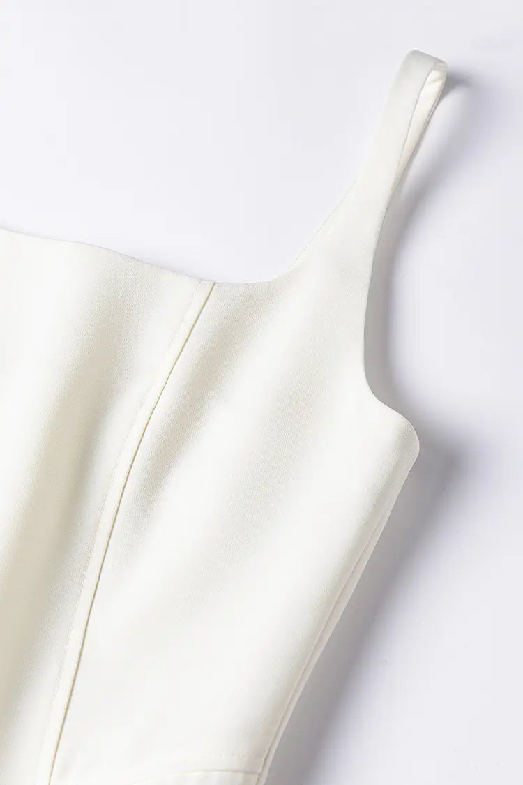 Square Neck White Graduation Dress M / Black / 93% Polyester 7% Spandex